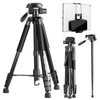 69.7"/177cm Treppiede per telefono Treppiede per DSLR 8.8lbs carico con supporto per telefono/pad, testa Pan a 3 vie e monopiede staccabile KF2624L