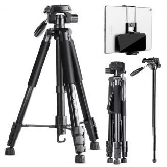 69.7"/177cm Treppiede per telefono Treppiede per DSLR 8.8lbs carico con supporto per telefono/pad, testa Pan a 3 vie e monopiede staccabile KF2624L