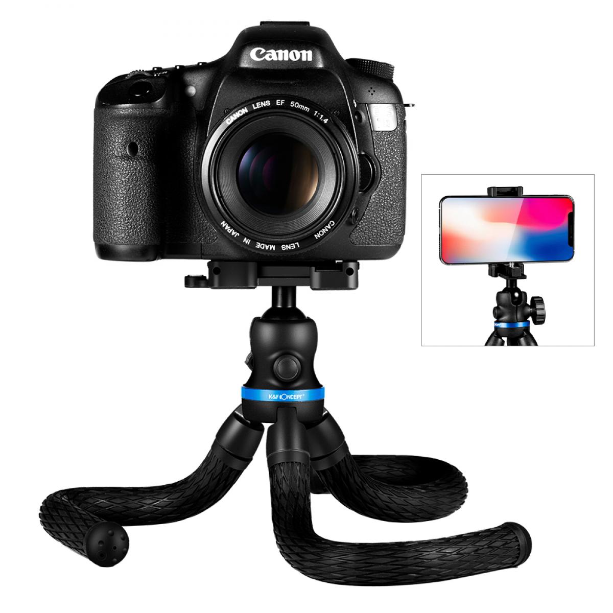 Mini Trípode Flexible Cámara Gopro Móvil Vlog con Tornillo 1/4”Soporte Universal Cabeza de Bola 360°y Control Remoto Bluetooth para Canon Sony Nikon Gopro y Smartphone