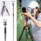 K&F Concept kulfiber kamerastativ 152 cm – Letvægts rejsetripod med 360° kuglehoved, aftagelig monopod, 8 kg belastning, til DSLR/SLR kamera