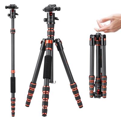 60"/152cm Carbon Stativ Leichtes Reisestativ Professionelles Tragbares Kamerastativ 17,6 lbs Last mit 360° Kugelkopf und abnehmbarem Einbeinstativ für Vlog, Reise C225C0 (BA225)