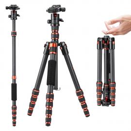K&F Concept 150cm Treppiede in Fibra di Carbonio per Fotocamera con Monopiede + Testa a Sfera + Piastra di Sgancio, Carico 8 kg - C225C0+BH-25 (BA225)