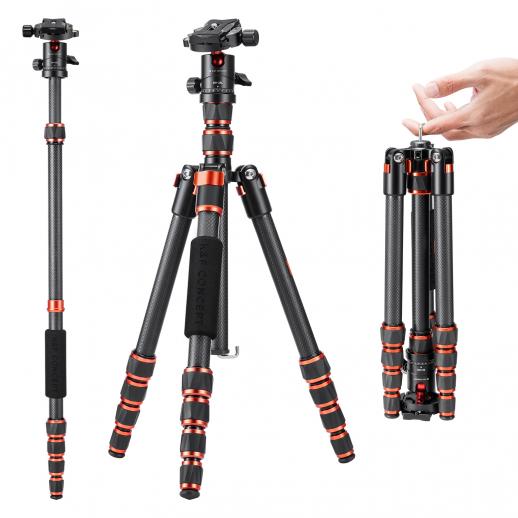 K&F Concept Kulfiber Kamerastativ 60" (152 cm) – Let Rejsetripod med 360° Kuglehoved, Aftagelig Monopod, 8 kg Bæreevne | A225C0+BH-25L Air Pro