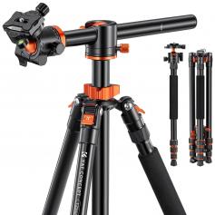 حامل ثلاثي للكاميرا مصنوع من الألومنيوم مقاس 76 بوصة / 190 سم، قابل للدوران وقابل للفصل، حامل مركزي جانبي بوزن 22 رطلًا / 10 كجم لكاميرات DSLR T254A6+BH-28L (SA254T3)