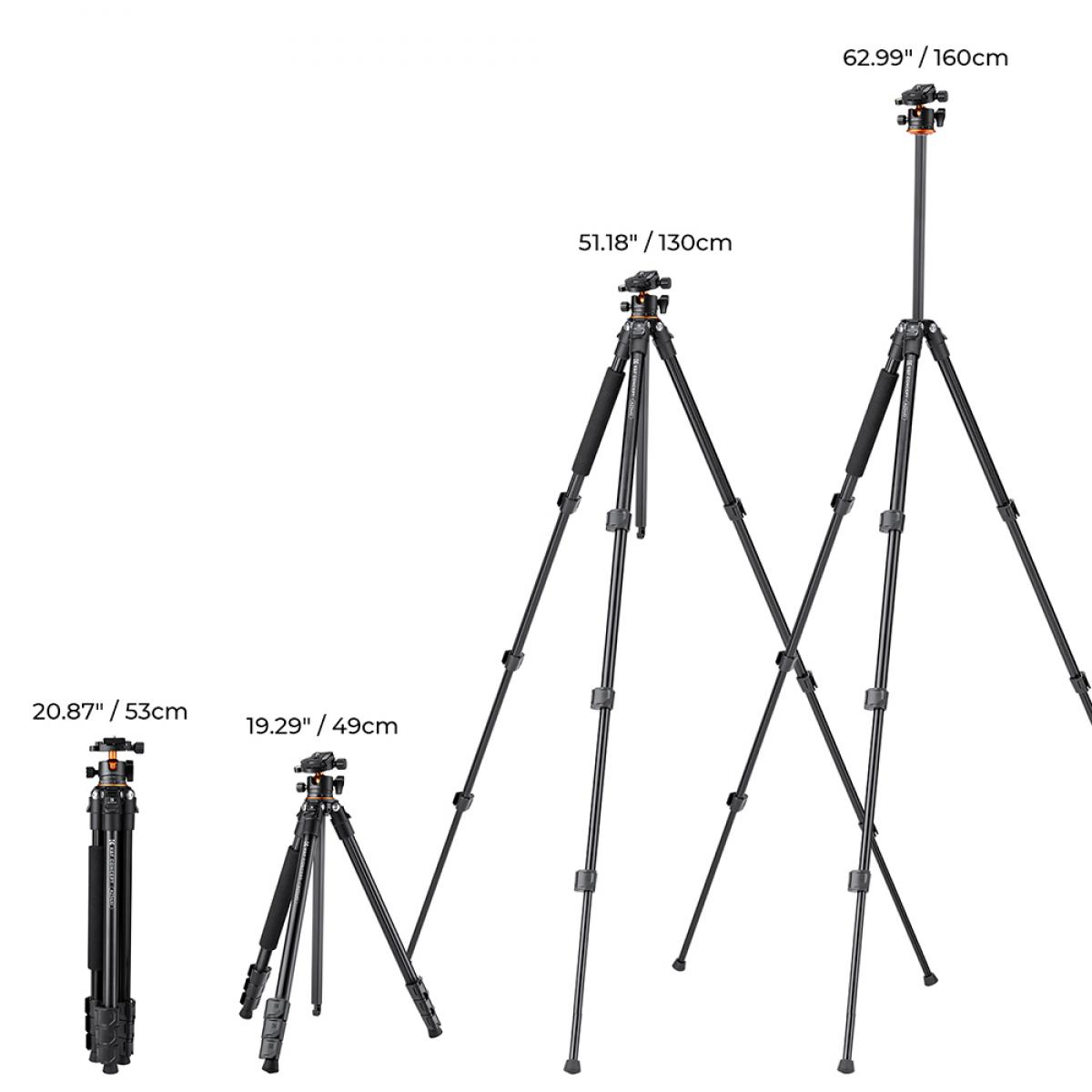 Aluminiumstativ Lett og bærbart 62''/160 cm DSLR-stativ med monopod, 10 kg lastekapasitet kulehode, hurtigutløserplate for reise og arbeid A234A1