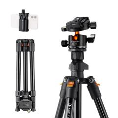 163cm Treppiede in Alluminio per Fotocamera con Testa a Sfera + Supporto per Telefono, Carico 10kg, Peso 1,29kg - K234A0+BH-28L