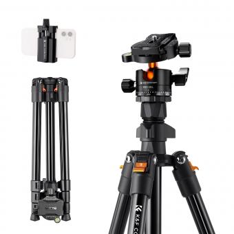 163cm Treppiede in Alluminio per Fotocamera con Testa a Sfera + Supporto per Telefono, Carico 10kg, Peso 1,29kg - K234A0+BH-28L