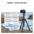 K&F CONCEPT 63.8''/1.63m Aluminum Travel Tripod 22lbs/10kg Load Reflexible Toggle Lock  K234A0+BH-28L with CNC BH-28L Head, with Mobile Phone Clip