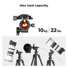 K&F CONCEPT 63.8''/1.63m Aluminum Travel Tripod 22lbs/10kg Load Reflexible Toggle Lock  K234A0+BH-28L with CNC BH-28L Head, with Mobile Phone Clip