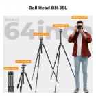 K&F CONCEPT 63.8''/1.63m Aluminum Travel Tripod 22lbs/10kg Load Reflexible Toggle Lock  K234A0+BH-28L with CNC BH-28L Head, with Mobile Phone Clip
