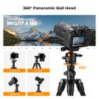 K&F Konsept 63,8''/1,63 m Alüminyum Seyahat Tripod 17,6 lbs/8 kg Yük, 28 mm Başlıklı, Yeni K Tipi Çevirme Kilidi K234a0+Bh-28l, Enine Merkezi Sütun ve Cep Telefonu Klipsi ile