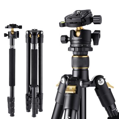 Lättviktig resväskastativ, kompakt aluminiumlegeringsstativ 64 tum/1,6 m, lastkapacitet 10 kg/22 lbs, med 28 mm metallbollhuvud och avkopplingsbar monopod, guld, modell B234A1+BH-28 (TM2324)