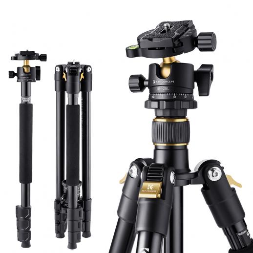 64''/162cm Treppiede per Fotocamera in alluminio leggero e compatto, 2022 Nuovo treppiede DSLR con testa a sfera a 360° e monopiede staccabile per viaggi/lavoro B234A1+BH-28L oro e nero(vecchio modello TM2324）