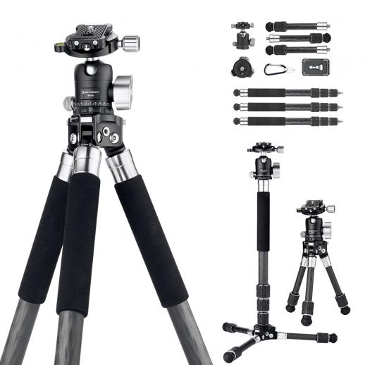 K&F Concept tripod de fibra de carbono leve com cabeça de bola 360° 10kg/22lbs Carga 130cm/51.2" Altura máxima S254C2+BH30