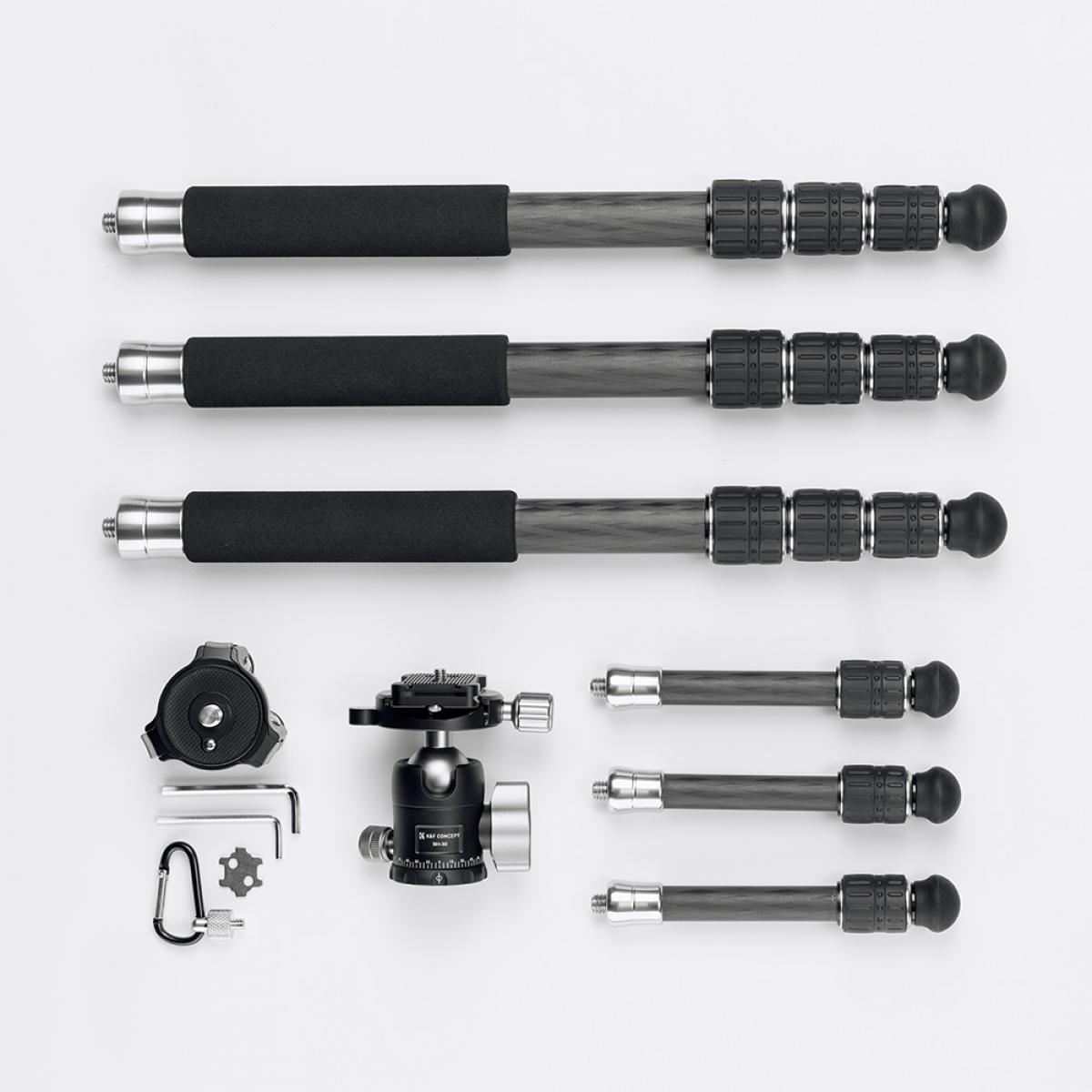 K&F Concept tripod de fibra de carbono leve com cabeça de bola 360° 10kg/22lbs Carga 130cm/51.2" Altura máxima S254C2+BH30
