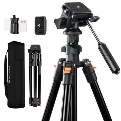 196 cm (77") Trépied Appareil Photo en Aluminium, Trépied Léger et Portable avec Tête Vidéo et Clip de Téléphone｜Dimension pliée: 43 cm