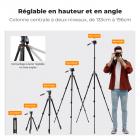 196 cm (77") Trépied Appareil Photo en Aluminium, Trépied Léger et Portable avec Tête Vidéo et Clip de Téléphone｜Dimension pliée: 43 cm