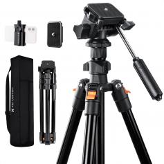70"/1.77m Video Tripod,Lightweight Travel Tripod with 3-Way Swivel Pan Tilt Head Load 3kg/6.6 lbs, Phone Holder Smartphone Clip Quick Release Plate, for Phone DSLR Camera O234A0+BV02