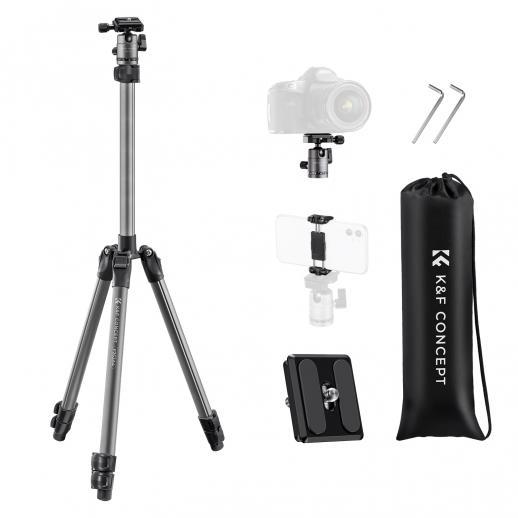 66"/168 cm Treppiede per fotocamera in alluminio ,treppiede DSLR super portatile leggero e compatto, testa a sfera CNC con capacità di carico di 8 kg/17,6lbs, piastra a sgancio rapido per viaggi e lavoro F263A4
