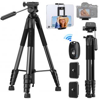 K&F Concept 190cm Kamera Stativ S255A3+BV01, Leichtes Stativ mit Tasche, Handy Stativ mit Fernbedienung und 2-in-1-Telefonhalterung, Reisestativ mit Handy-Tablet-Halterung, Tripod für Kamera/DSLR/Camcorder