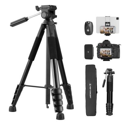 KF Concept 190 cm Reisstatief met Bluetooth Afstandsbediening Lichtgewicht Telefoonstatief met 3 weg Pankop en 2 in 1 Houder voor Video Selfies en Livestreams