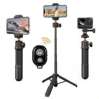 Palo Selfie Trípode MS11 Trípode Móvil 60cm con Autodisparador y Mando a Distancia, Trípode para Smartphone, Mini Trípode Compatible con iPhone/Samsung/dji Osmo Action/Insta 360