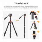 211cm Trípode de Vídeo para Cámara DSLR de Aluminio con Cabeza Fluida, Carga 5KG - K234A7+FH-03