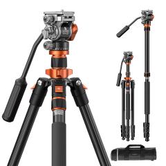 K&F Concept  211cm Treppiede Video per Fotocamera DSLR in Alluminio con Testa Fluida, Carico 5 kg - K234A7+FH-03