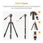 K&F Concept  211cm Treppiede Video per Fotocamera DSLR in Alluminio con Testa Fluida, Carico 5 kg - K234A7+FH-03