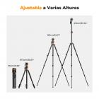 231cm Trípode de Aluminio con Cabezal Fluido + Columna Central de 90° + Monopie Desmontable, Trípode de Viaje para DSLR Videocámaras Cámaras, Carga 5 KG - T254A7+FH-03