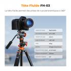 230 cm (91") Trépied Appareil Photo en Aluminium Extra-haut avec Rotule Hydraulique et Monopode Détachable - Parfait Macro et Plongée｜Dimension pliée: 54 cm