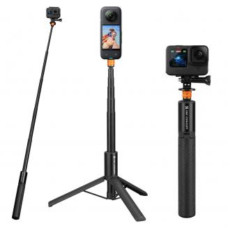 K&F Concept Invisible Selfie Stick, forlænget lang stang (120 cm/47.2in) til Insta360 Sportskamera GoPro DJI Action, 1/4" forlænget monopod med GoPro-adapter.