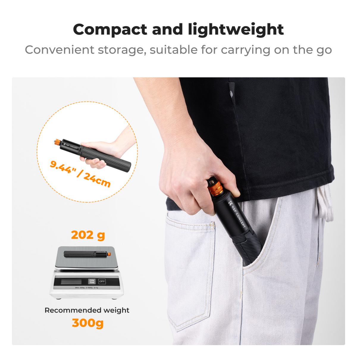 K&F Concept Selfie Stick invisibile, prolunga per asta lunga (120 cm/47,2 pollici) per Insta360 Sports Camera GoPro DJI Action, monopiede esteso da 1/4" con adattatore GoPro