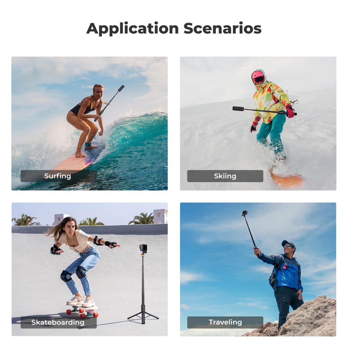 K&F Concept Selfie Stick invisibile, prolunga per asta lunga (120 cm/47,2 pollici) per Insta360 Sports Camera GoPro DJI Action, monopiede esteso da 1/4" con adattatore GoPro