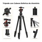178cm Trípode de Vídeo Compacto con Cabeza Esférica, Trípode para Viajar de Aluminio con Clip para Móvil, Carga 8KG - K234A3+BH-36