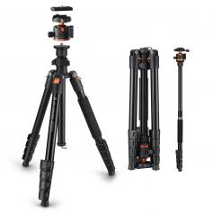 192 cm (75") Trépied Appareil Photo en Aluminium, Trépied Caméra Doté de Tête à Rotule sans Huile Inclut Support de Téléphone & Télécommande Bluetooth｜Dimension pliée: 43 cm