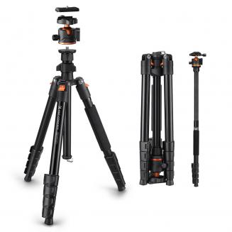 192 cm (75") Trépied Appareil Photo en Aluminium, Trépied Caméra Doté de Tête à Rotule sans Huile Inclut Support de Téléphone & Télécommande Bluetooth｜Dimension pliée: 43 cm