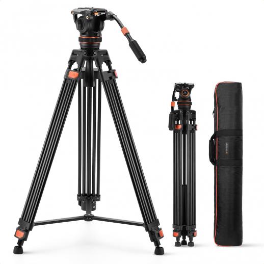 75.2"/1.91m Videostatief met 360° Vloeistofkop, Camerastatief voor DSLR, Camcorders, Camera's 17.6lbs/8kg Belastbaar, VA3+BV10 (Model wordt willekeurig geleverd (oud of nieuw))