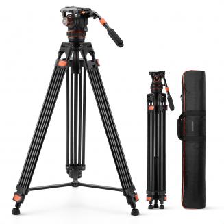 Trépied Vidéo Pro 191 cm (75,19") avec Tête Fluide - Support Robuste en Aluminium - Double Réglage de Friction (Pan & Tilt) - Inclinaison -75°/+90° - Idéal pour Cinéma, Documentaire et Studio