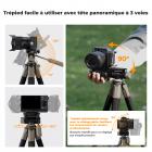 75"/190cm Trépied Appareil Photo en Aluminium, Trépied Caméra de Voyage Portable Compact et Léger avec Tête Supportant 4kg, Prise de Vue Bluetooth 10m