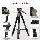 75"/190cm Trépied Appareil Photo en Aluminium, Trépied Caméra de Voyage Portable Compact et Léger avec Tête Supportant 4kg, Prise de Vue Bluetooth 10m