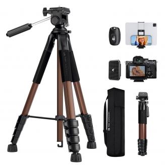 K&F Concept 190cm Kamerastativ S255A3+BV01, Leichtes Stativ mit Tasche, Tragbare Fotostativ nur 1.3kg mit  Rutschfestes Hufeisenfußbett, Tripod für Smartphone, Reisestativ mit Handy-Tablet Halterung (Gold)