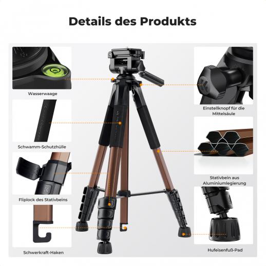 K&F CONCEPT Statief voor mobiele telefoon, licht, draagbaar, 190 cm, S255A3 BV01, 5-zijdige profielbuis, voor DSLR, digitale spiegelreflexcamera, mobiele telefoon enz