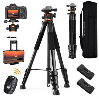 K&F Concept Treppiede Fotocamera e Smartphone 190cm/75", Cavalletto Fotografico in Alluminio S255A3+BH-36 con Telecomando Bluetooth e Testa a Sfera, Treppiede Compatto per DSLR/Ipad/Live Streaming