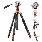 67"/173 cm Trépied Vidéo en Fibre de Carbone avec Tête Fluide, Trépied Appareil Photo Léger et Portable, Prise de Vue à +90°/-90° | Dimension Pliée: 42 cm