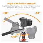 67"/173 cm Trépied Vidéo en Fibre de Carbone avec Tête Fluide, Trépied Appareil Photo Léger et Portable, Prise de Vue à +90°/-90° | Dimension Pliée: 42 cm