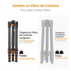 67"/173 cm Trépied Vidéo en Fibre de Carbone avec Tête Fluide, Trépied Appareil Photo Léger et Portable, Prise de Vue à +90°/-90° | Dimension Pliée: 42 cm