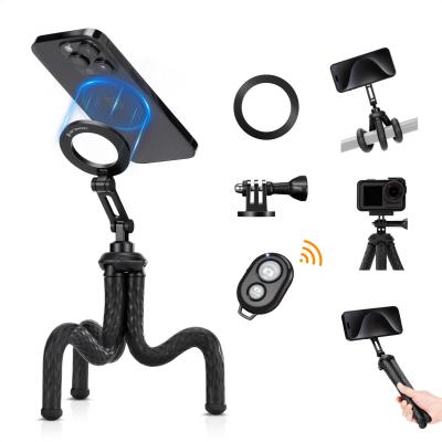 Supporto magnetico per telefono Octopus con treppiede, dotato di guida magnetica, telecomando Bluetooth, cordino per telefono cellulare, adattatore GoPro MS36