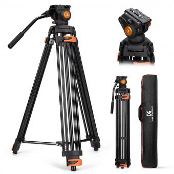 Trépied Vidéo 202 cm (79,52")  avec Tête Fluide - Support Robuste en Aluminium, Inclinaison -70°/+90° - Idéal pour Streaming, Interviews, Événements, Mariages et Tournage Vidéo (Fluidité Pré-réglée)