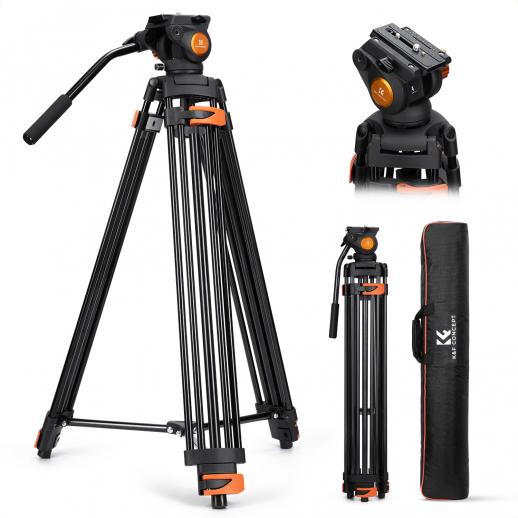 Trépied Vidéo 202 cm (79,52")  avec Tête Fluide - Support Robuste en Aluminium, Inclinaison -70°/+90° - Idéal pour Streaming, Interviews, Événements, Mariages et Tournage Vidéo (Fluidité Pré-réglée)